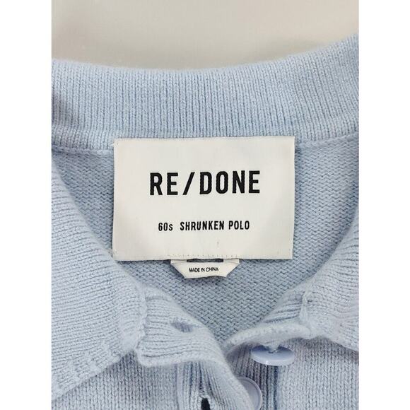 RE/DONE 60s Shrunken Polo Top Medium Pale Blue Striped Cropped Knit Mod - Picture 9 of 16